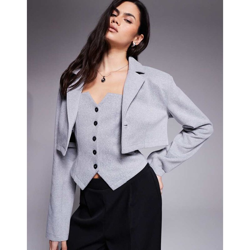 ASOS DESIGN co-ord brushed cropped blazer in grey