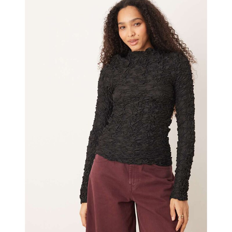 YAS 3D textured long sleeve top in black