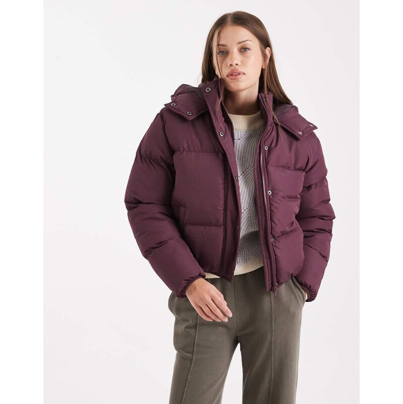 Brave Soul hooded puffer jacket in fig-Red 110405815