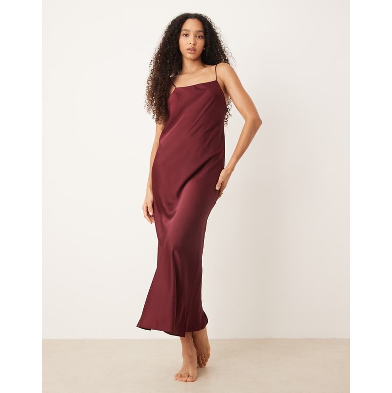 Mango satin maxi slip dress in deep red