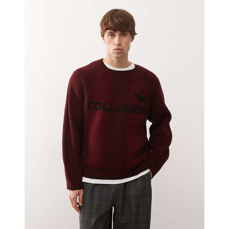 COLLUSION Boxy branded grpahic knitted sweatshirt in red