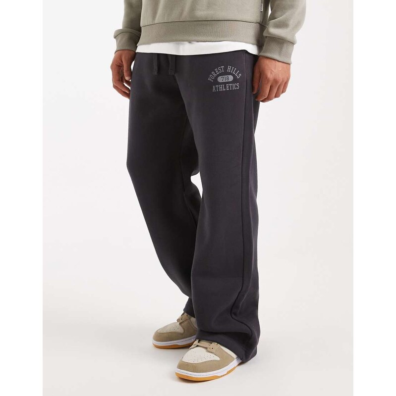 Hollister straight leg collegiate logo joggers in dark grey