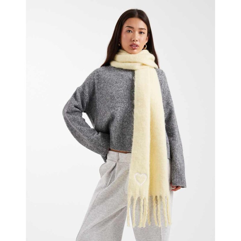 Miss Selfridge knitted tassel scarf in buttermilk-Yellow 115516063
