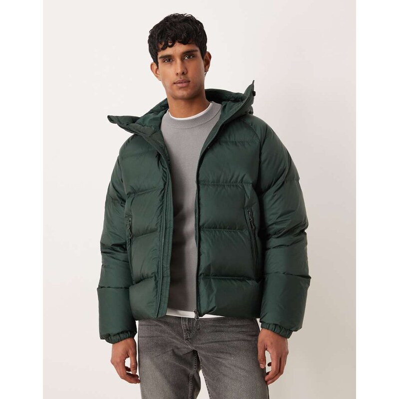 ARKET sporty down jacket with hood in green