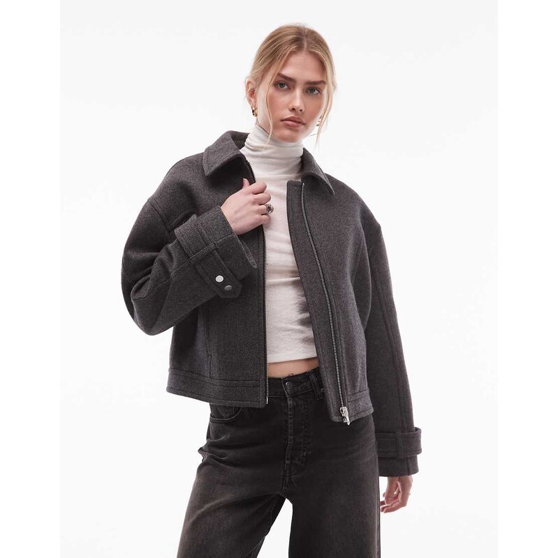 & Other Stories wool rich short twill jacket in dark grey