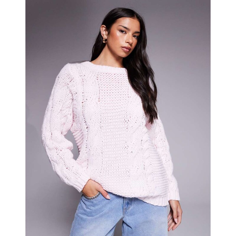 Princess Polly Ellison oversized cable knit jumper in baby pink 110460316