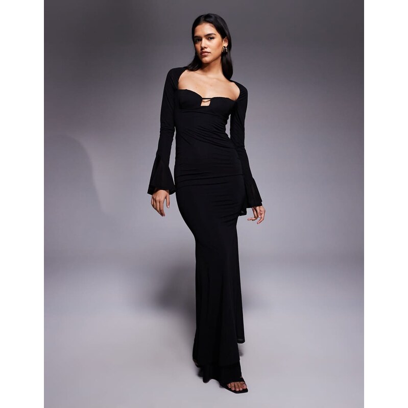 ASOS DESIGN cupped maxi dress with asymmetrical sleeve seam