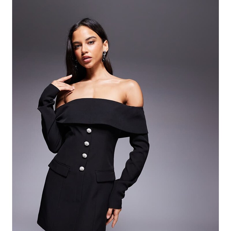 Kaiia exclusive bardot foldover tailored long sleeve diamante
