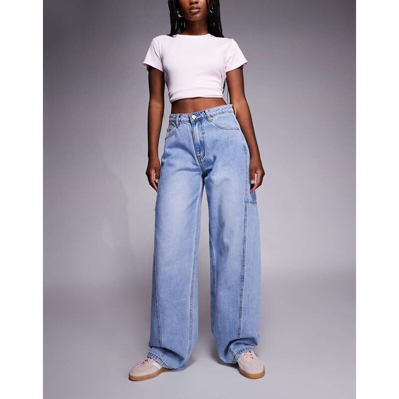 Princess Polly Esperance seam detail barrel leg jeans in blue vintage 110579237