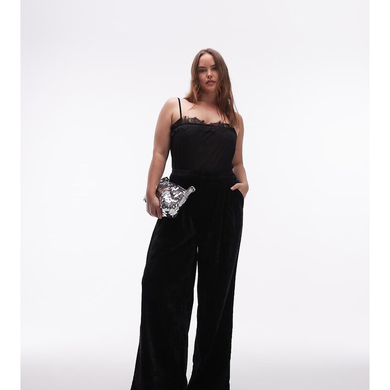 ASOS Curve ASOS DESIGN Curve textured velvet tailored wide leg