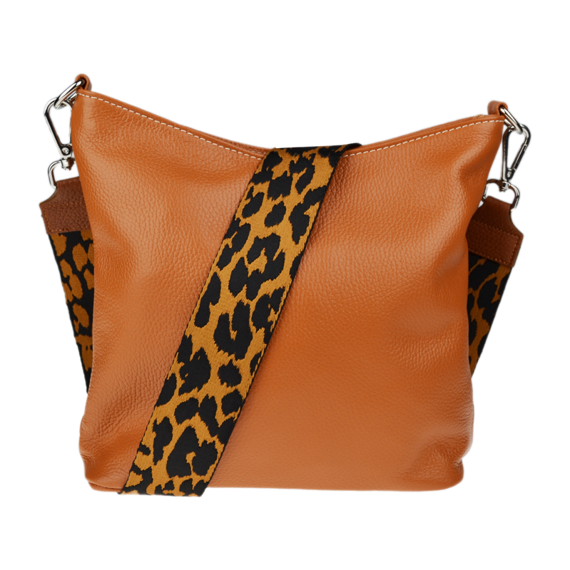 Hnědá kožená italská crossbody kabelka Amalia Camel V