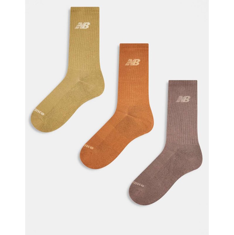 New Balance 3 pack everyday crew socks in beige, orange and