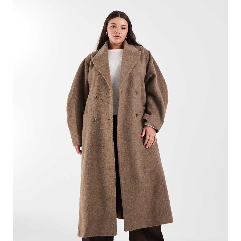 ASOS Curve ASOS DESIGN Curve brushed coat with dome sleeve and skinny 110432553