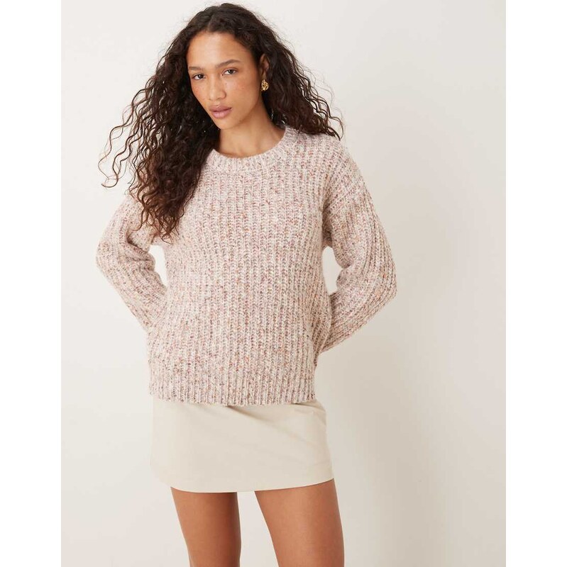 JJXX chunky knitted jumper with in cream and pink mix-Neutral