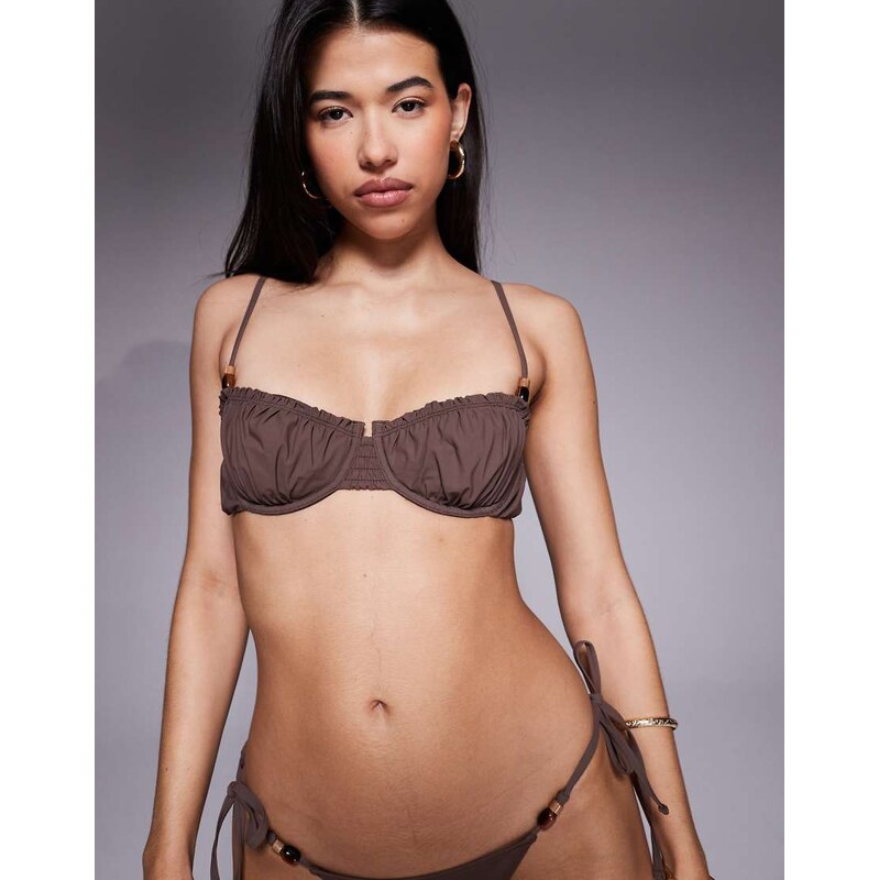 ASOS DESIGN Honey ruffle underwired balcony bikini top with