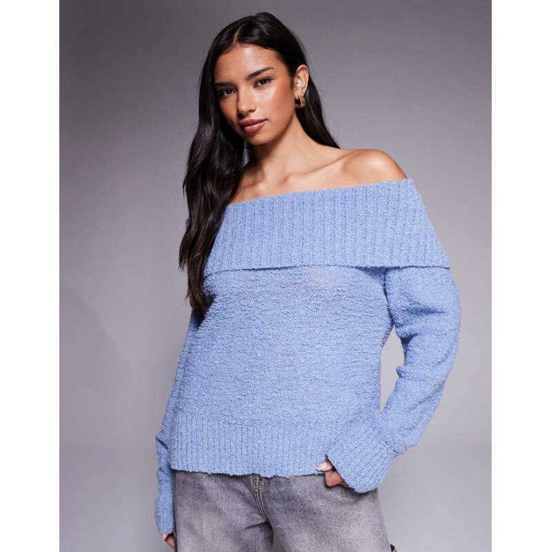 Princess Polly Parkley boucle off shoulder jumper in blue