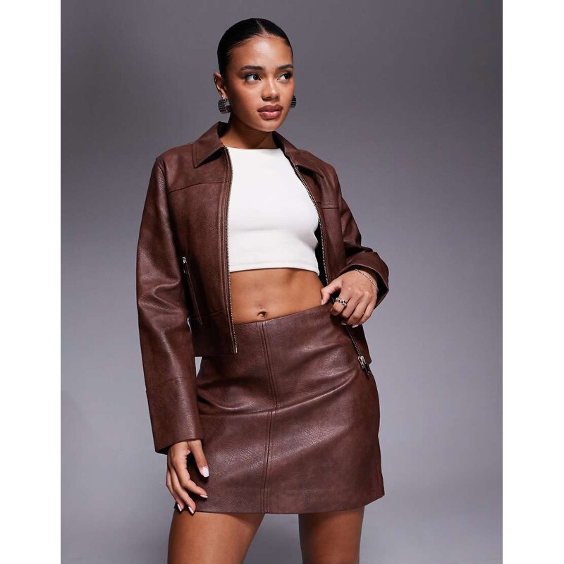 Forever New PU mini skirt co-ord in walnut-Brown