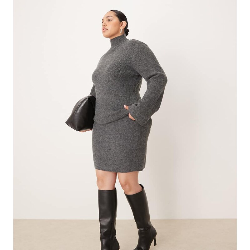 Pretty Lavish Curve knitted mini skirt co-ord in charcoal-Grey