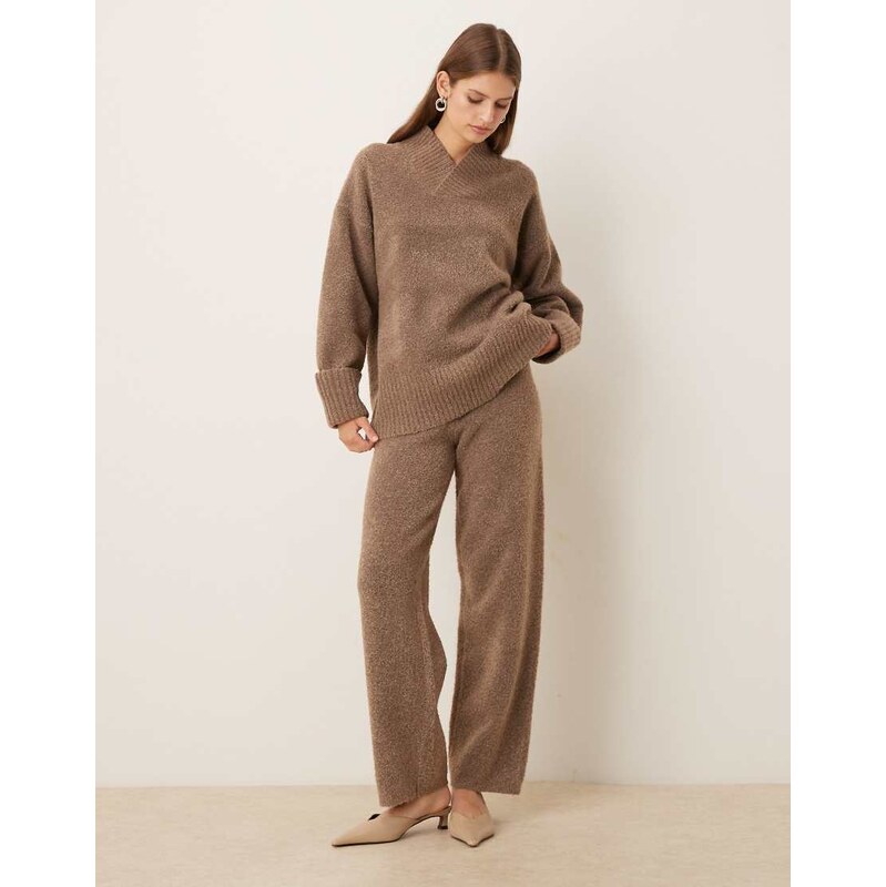 Pretty Lavish textured knit drawstring wide leg trouser co-ord