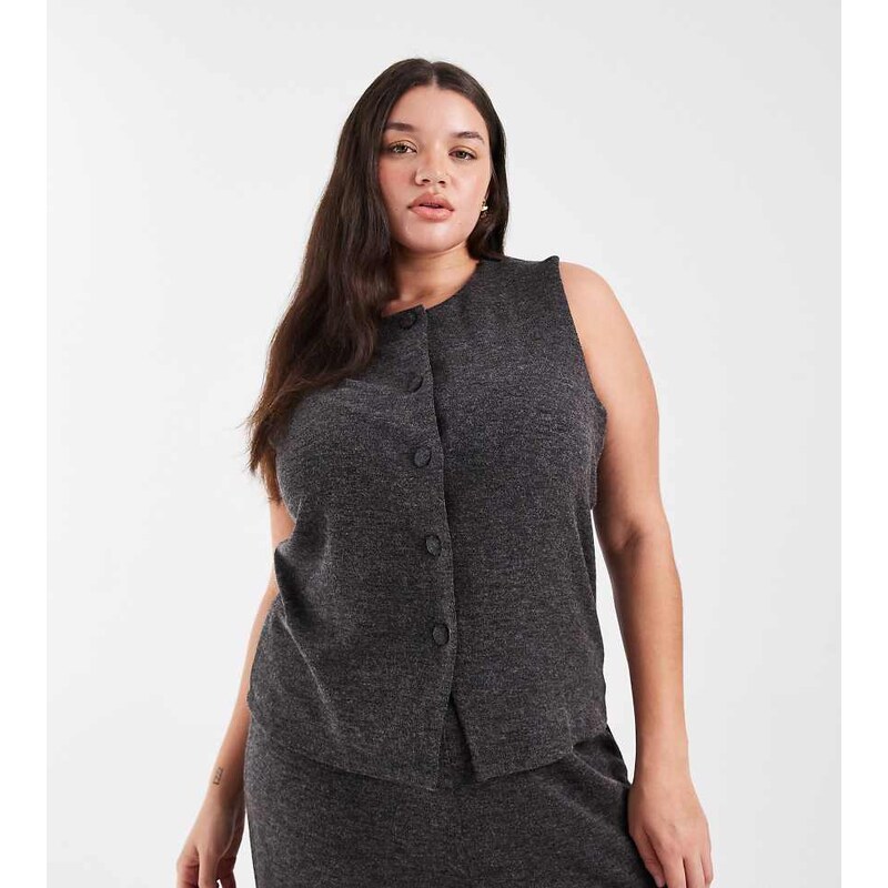 ONLY Curve high neck waistcoat co-ord in dakr grey