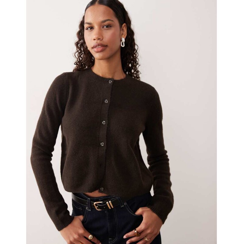 JDY crew neck cardigan with wool in chocolate brown
