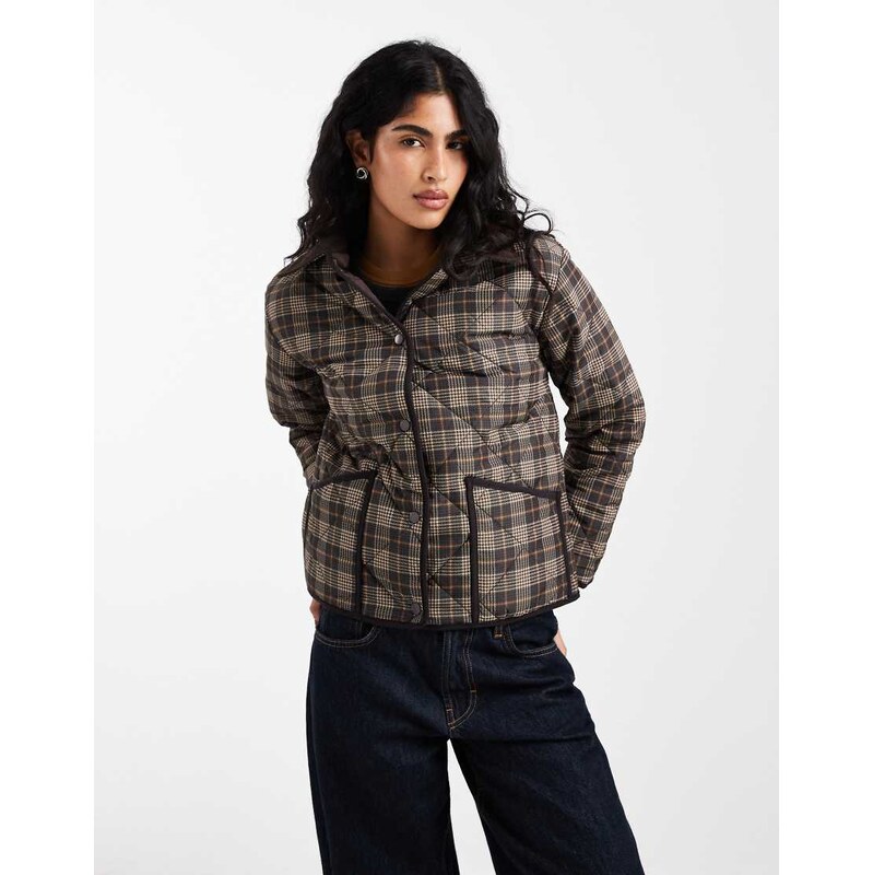 New Look quilted check barn jacket in brown 110432711