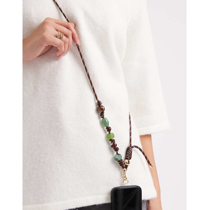 ASOS DESIGN phone strap in brown with knot detailing 110460508