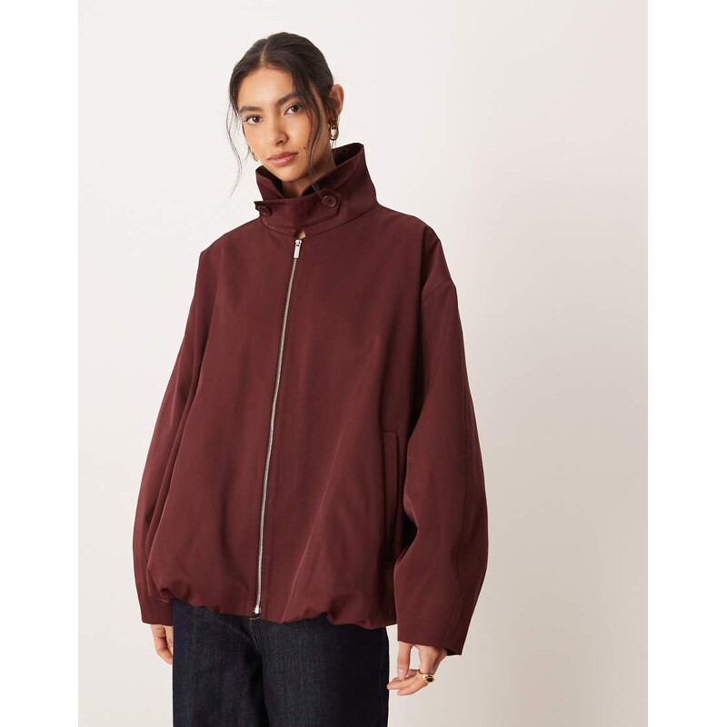 ASOS DESIGN bubble hem funnel neck trench jacket in plum-Purple 110432774