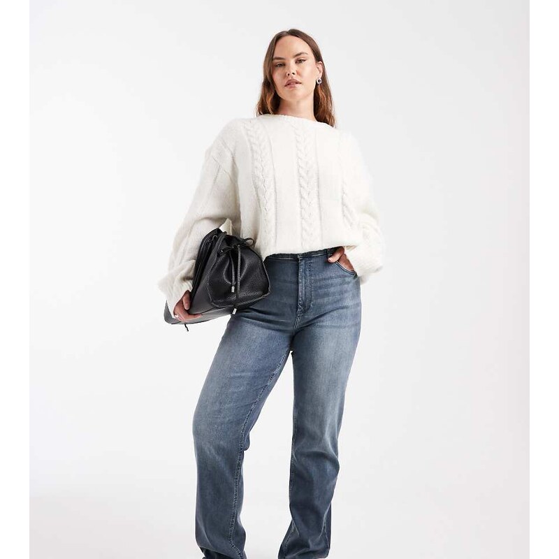 ONLY Curve straight leg jeans in grey blue
