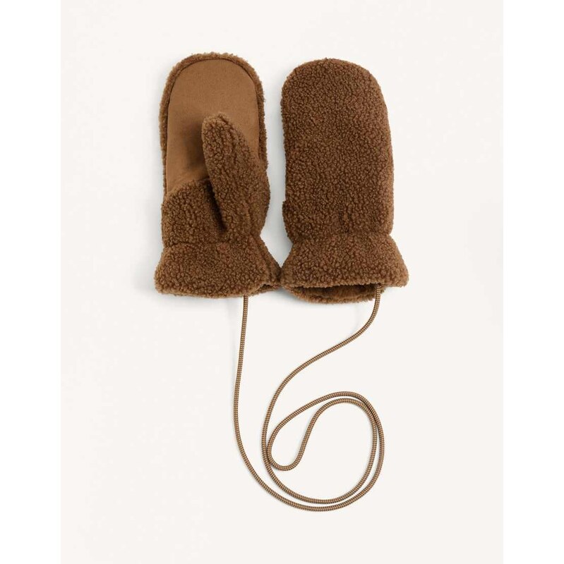 OYSHO Faux shearling mittens with cord in mole-Neutral 110432796