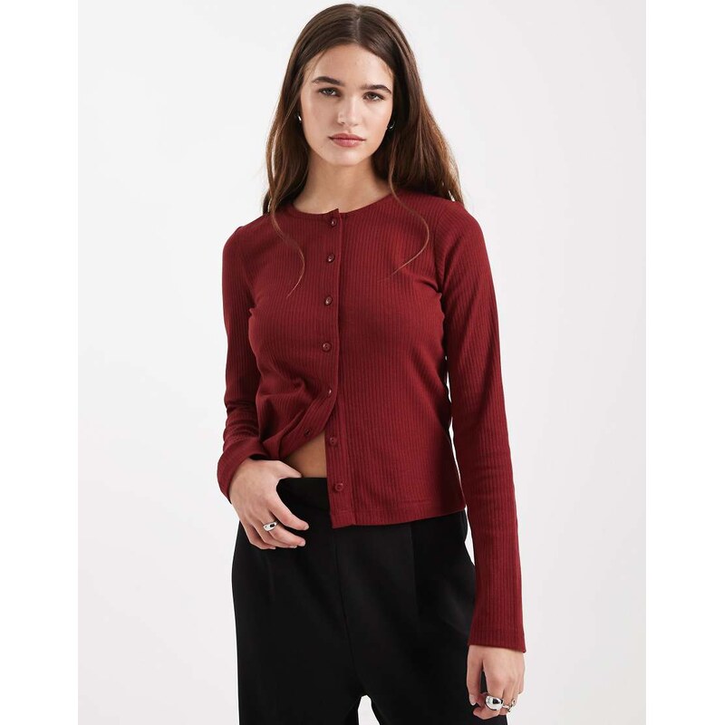 Brave Soul button down long sleeve top in burgundy-Red 110432821