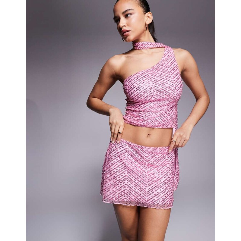 Oh Polly Adhara glitter embellished low rise a line mini skirt co-ord 110432736