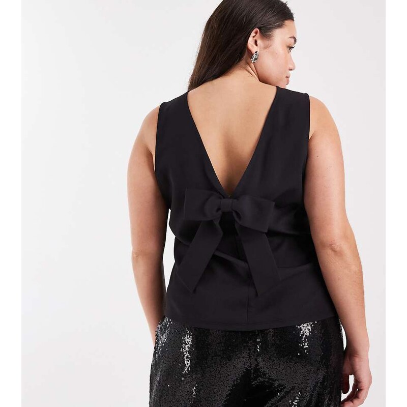 ONLY Curve bow open back top in black 110433017