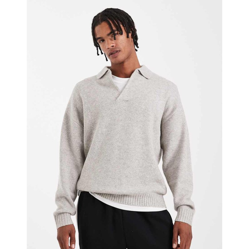 Jack & Jones boucle polo jumper in grey