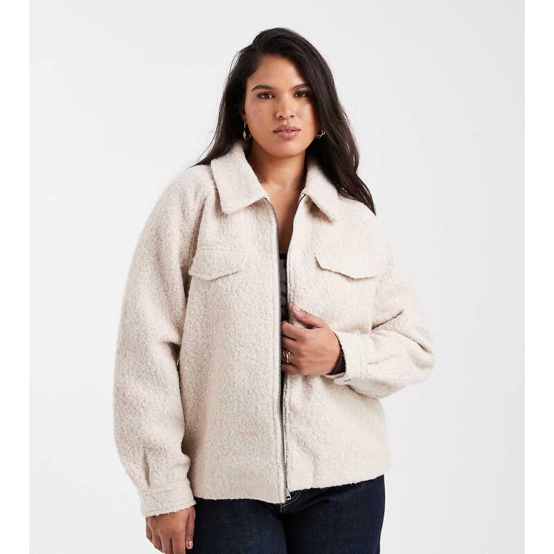 ONLY Curve zip through boucle jacket in stone-Neutral