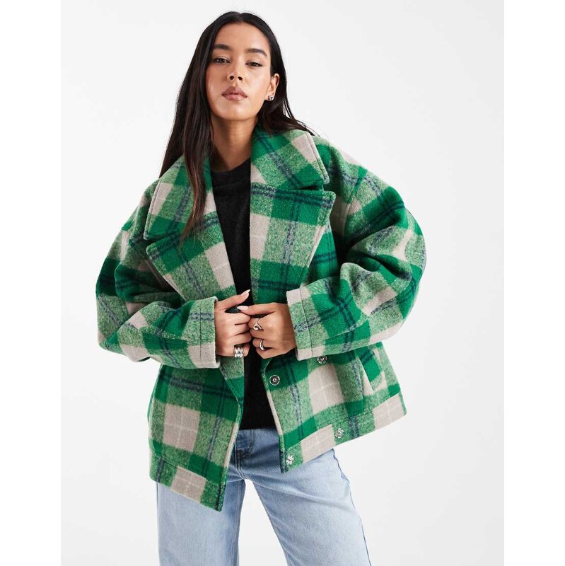 ASOS DESIGN oversized formal bomber in green check 112931252