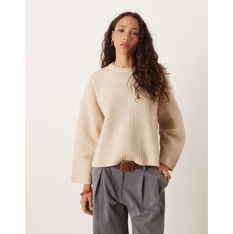JJXX oversized boxy rib knit jumper in cream-White