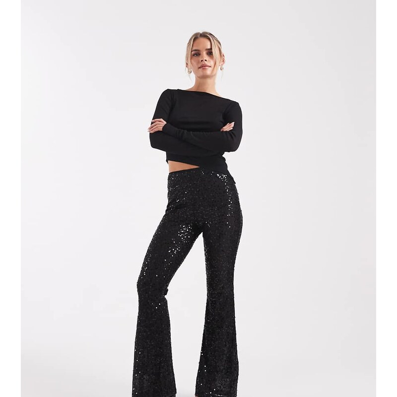 ASOS Petite ASOS DESIGN Petite wiggle sequin sheer mesh flare