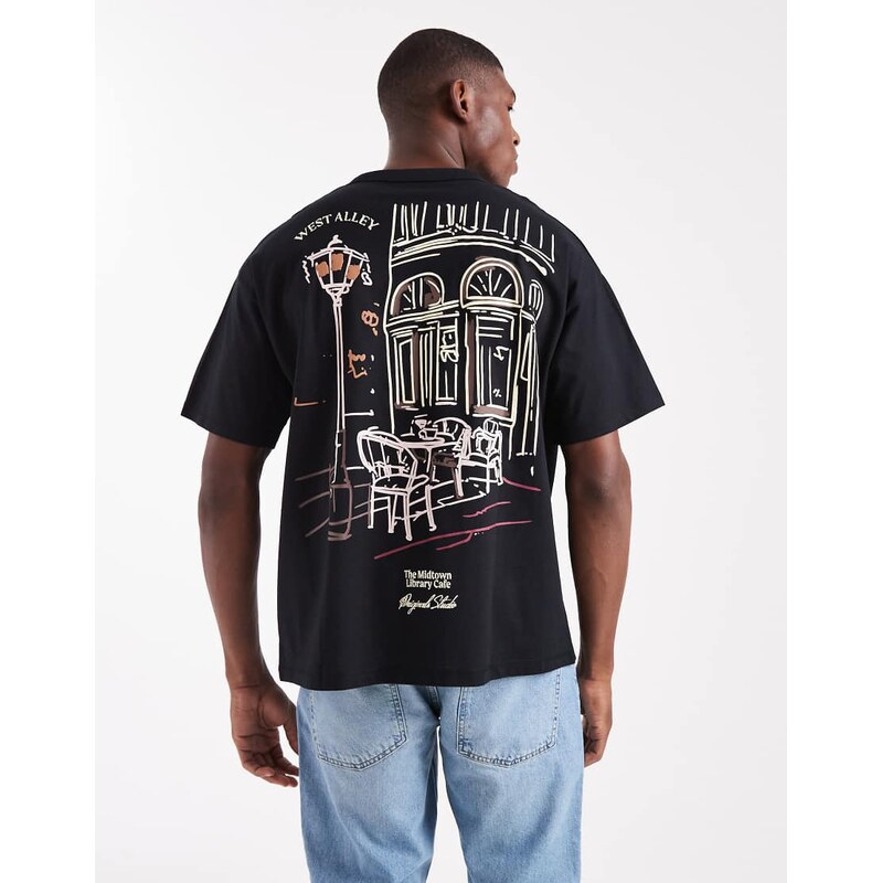 Jack & Jones oversized t-shirt with originals sketch in black