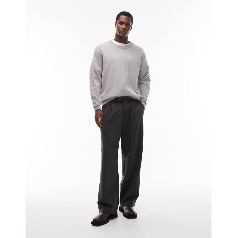 Jack & Jones tailored trousers with front pleat in dark grey