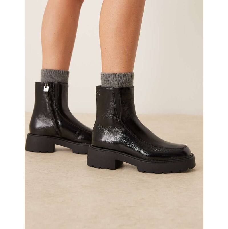 Calvin Klein chunky leather ankle boot with zipper in black 110435039
