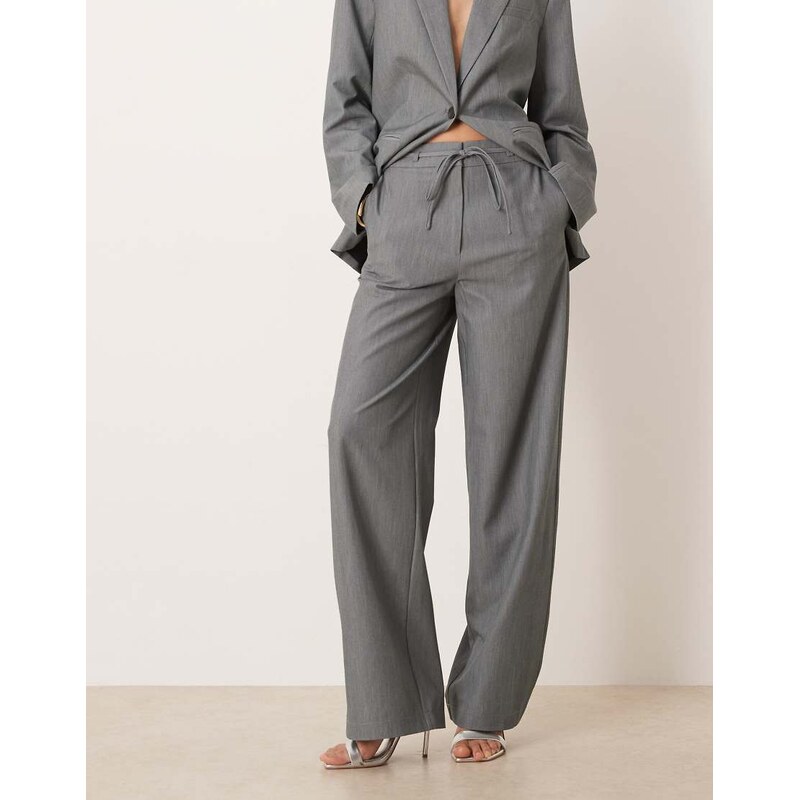 Vila tie waist wide leg tailored trouser co-ord in medium grey melange 115531891