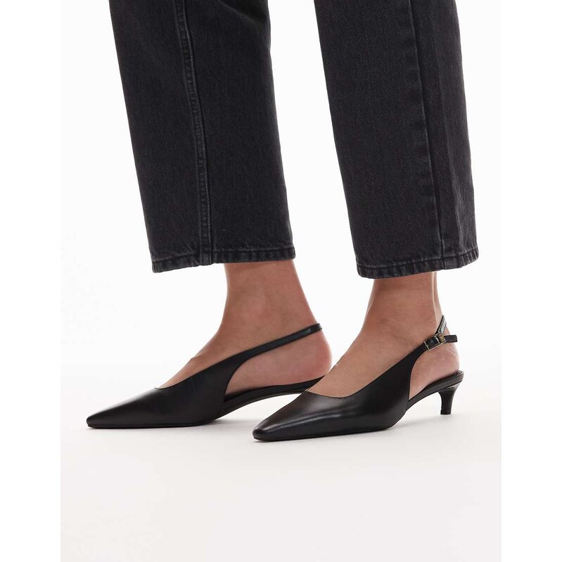 Tommy Hilfiger slingback kitten heels with buckle detail in black 110435046