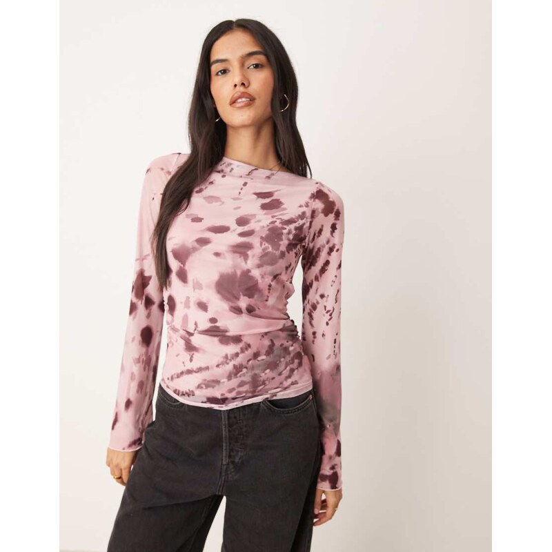 JJXX long sleeve mesh top in pink print 109837627