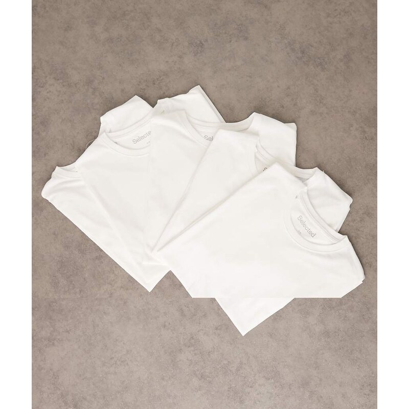 Selected 100% cotton regular fit 5 pack t-shirts in white
