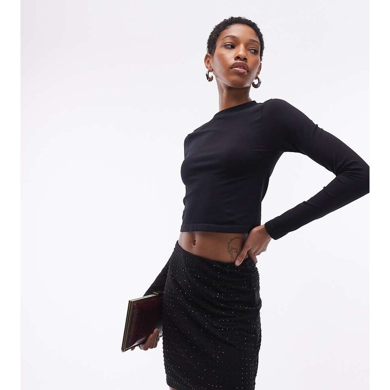 ASOS Tall ASOS DESIGN Tall hot fix mesh mini skirt in black 110435114
