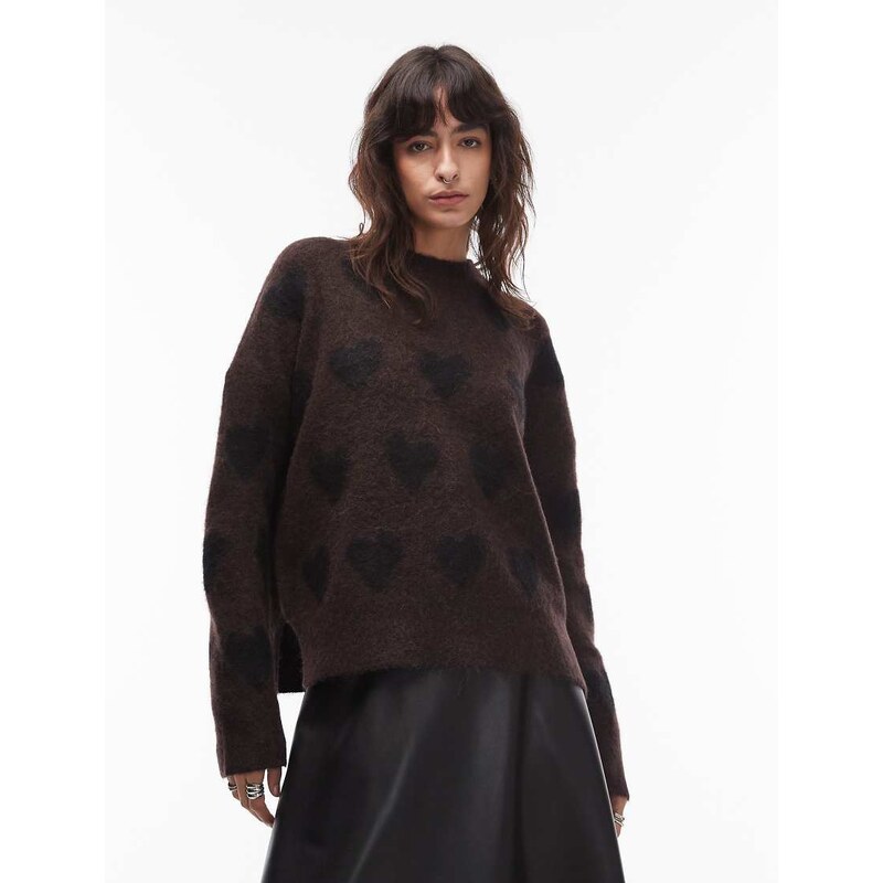 Allsaints amora heart pattern jumper in brown and black 110435188