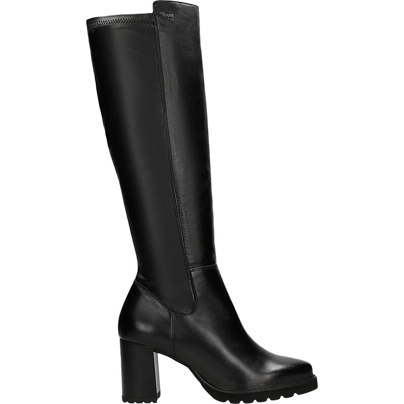 Wojas Černé Zateplené Kožené Kozačky Na Podpatku
