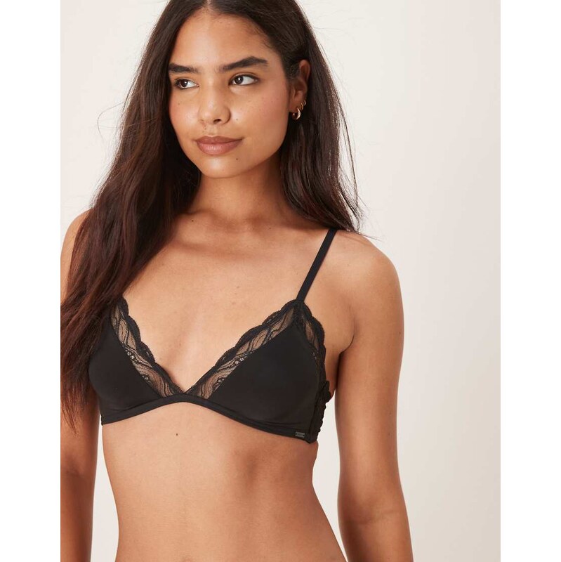 Calvin Klein Sensual Stretch unlined triangle lace bra in black 110460279
