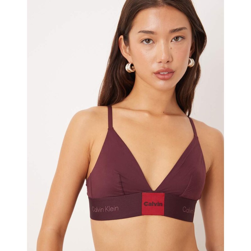 Calvin Klein Modern Logo patch bralette in burgundy-Red 110442609